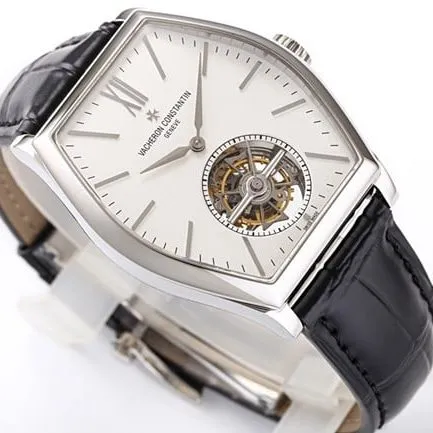 VCR factory Vacheron Constantintop-tier watch men's Maltese tourbillonwhite dial black belt fully automatic movementleather strap watch side view