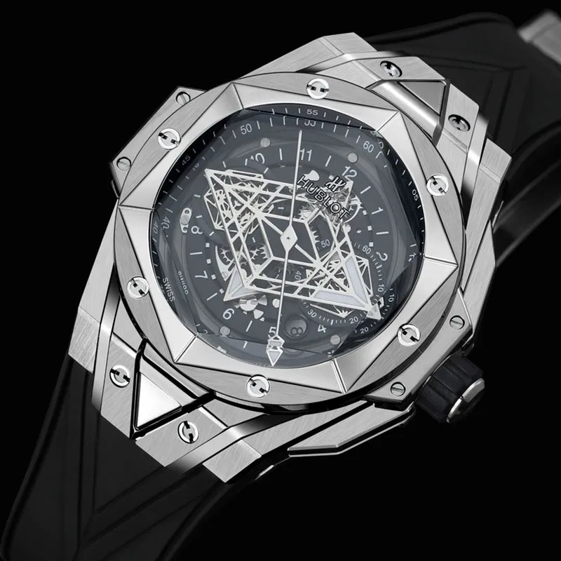 HublotHublotsuper watch new BigBangSangBleuII tattoo men's mechanical watch side view