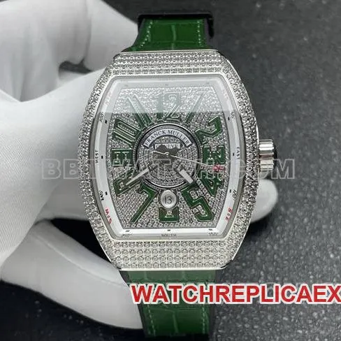 Frank Muller optimal watch ABF factory V45 diamond disc diamond case green leather braceletside live photo