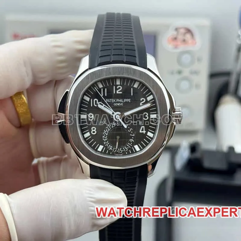 PP factory Patek PhilippeAQUANAUT1:1super cloneblack dial grenade dual time zone 5164side live photo