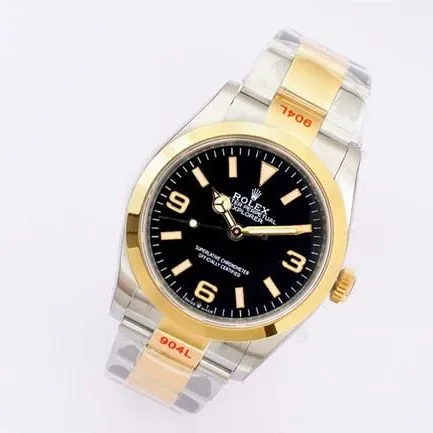 EW Factorytop-tier replicaRolex Explorer 36 series men's black dial gold belt automatic movement watch movement picture