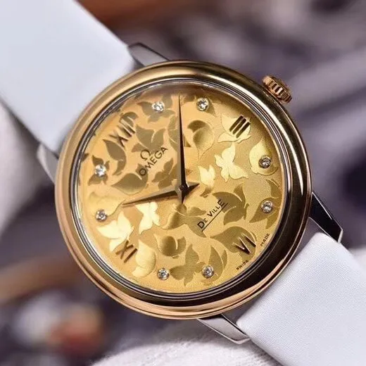 super cloneOmega women's watch De Ville series yellow gold butterfly dance 32.7mmclasp picture