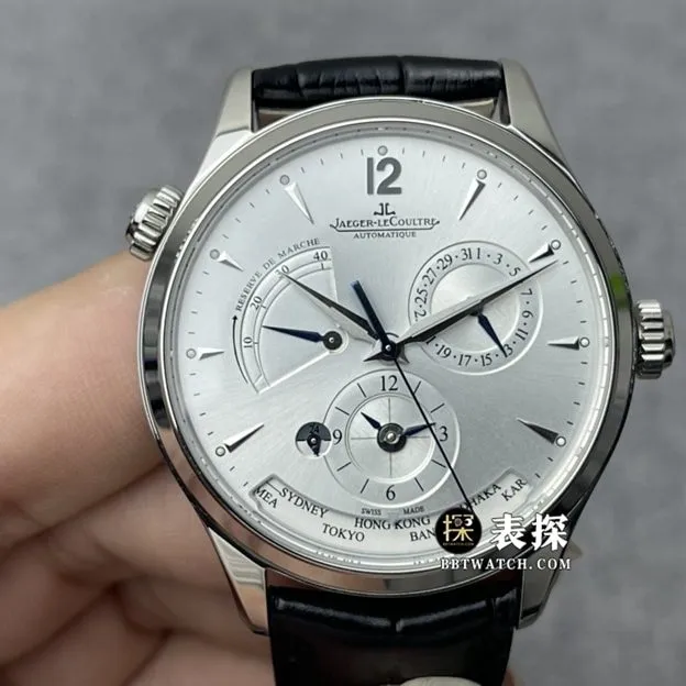 ZF factory Jaeger-LeCoultre Master 1428421 super A watches men's silver plate dual time zone strap models pictures and price back real photo