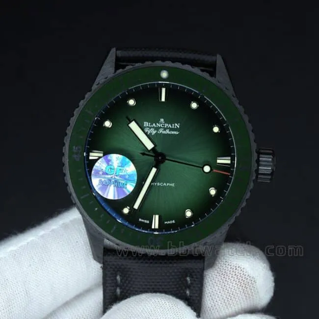 GF Factorytop-tier watch Blancpain2021 new ceramic fifty fathoms green super cool men's green dial nylon strap mechanical watch movement picture