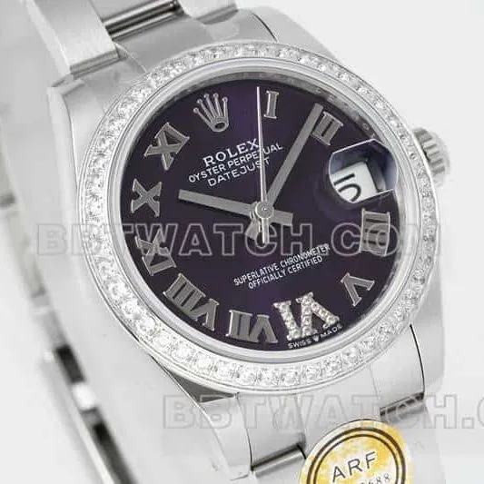 ARF FactoryRolex log 1:1top-tier purple plate diamond bezel Roman numerals 31mm five grid link 278384side live photo