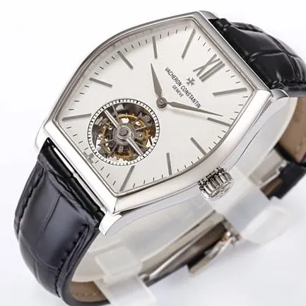 VCR factory Vacheron Constantintop-tier watch men's Maltese tourbillonwhite dial black belt fully automatic movementleather strap watch movement picture