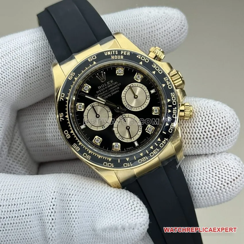 Clean factory Rolex Daytona super A imitation black plate all gold rubber models 126518 buckle actual photo