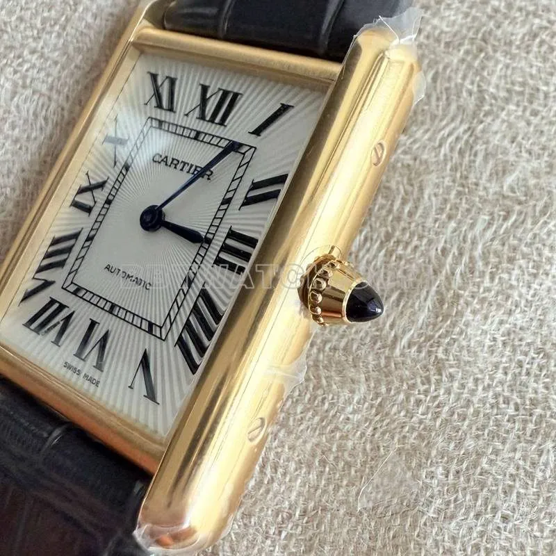 Cartier watch F1 factory tank white dialyellow gold case 2899MCmovementleather strap model front live photo