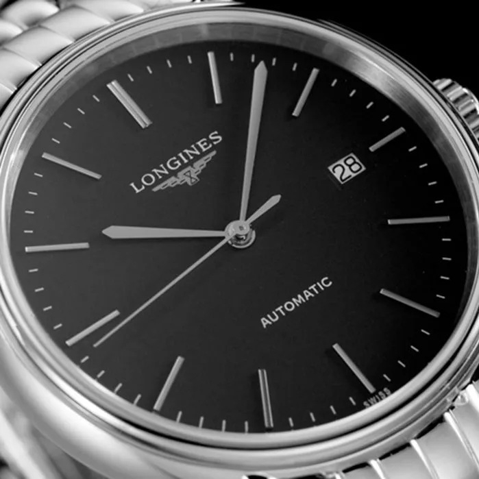 top-tier watch Longines men's black dialsteel bracelet magnificent series watch movement picture