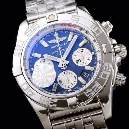 Breitlingtop-tierhigh-quality watch aviation chronograph series AB011011 men's steel braceletblue dial mechanical watch detail shots