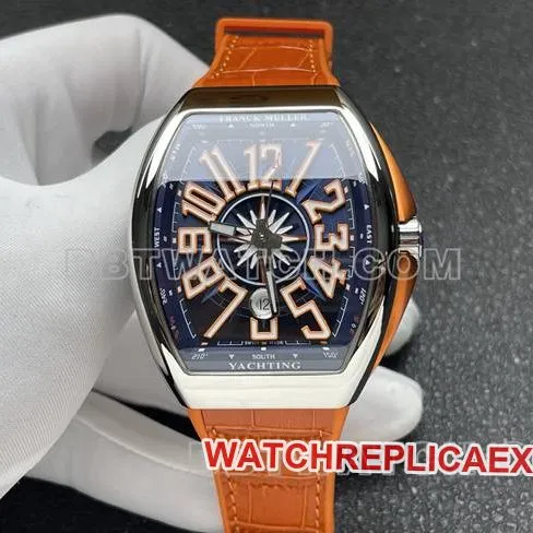 collectible watch V45 Franck Muller ABF factory blue dial orange leather braceletside live photo