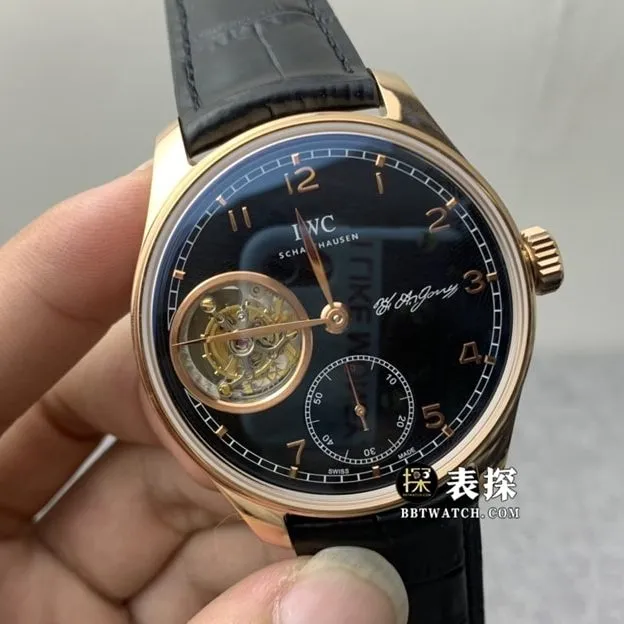 YL Factory IWC Men's Portuguese Top Watch Black Tourbillon Leather Strap Model Pictures and Price Side Real Shot Pictures