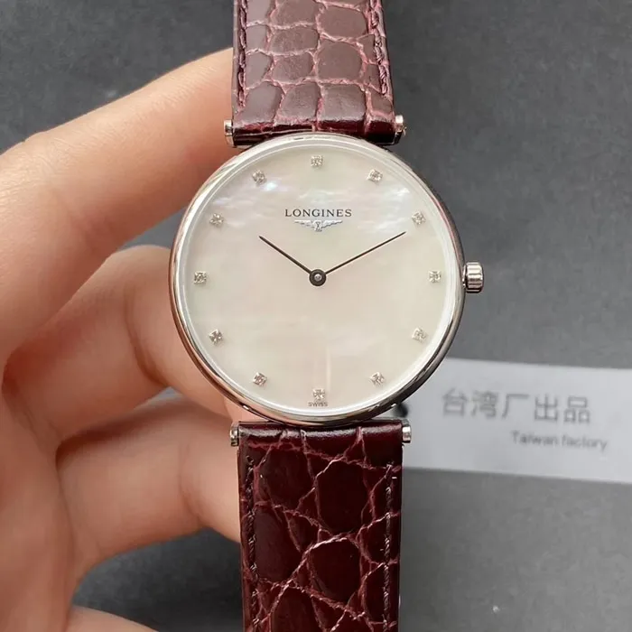 top-tier watch Longines couple watch white dial brown belt Jialan series leather strap watch leather strap picture