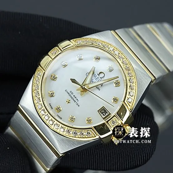 3S factory Omega constellation top-tier watch ladies white dial gold needle steel bracelet model pictures and prices caseback live photo