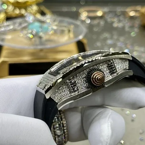 Richard Milletop-tier watch South Africa real diamond ladies black dial black belt automatic movement watch side view