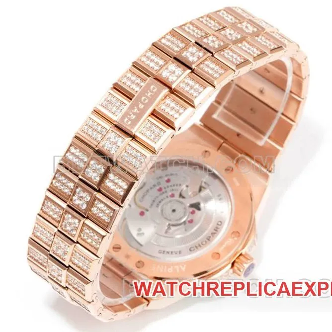 Chopard1:1replica watch GH factory snow mountain proud wing 41mm pavé diamond color sapphire crystal ring rose goldside live photo