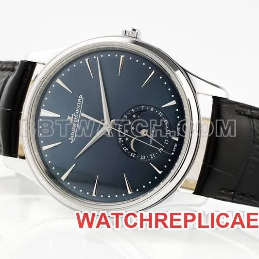 Jaeger-LeCoultre optimal watch ZF Factory master 39mm blue dialmoon phase925movementleather strap front live photo
