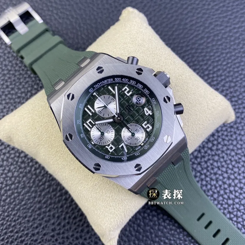 APF factory Audemars PiguetRoyal Oak offshore type watch men's military green plate rubber model pictures and prices caseback live photo