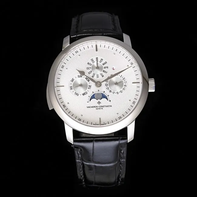 Vacheron Constantintop-tier watch men's white dial black belt loft craftsman series leather strap watch movement picture