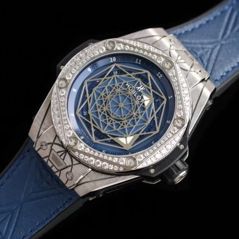 WWF factory top-tier watch Aerospace BigBang series K gold blue bottom ring diamond men's tattoo watch side view