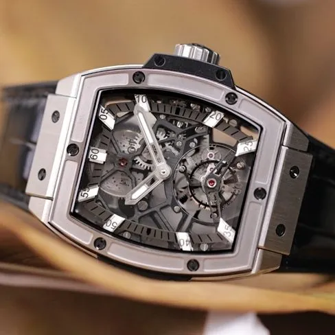 Hublot high-quality watch men's black dial black belt manual winding tourbillonMASTERPIECE series mechanical leather strap watch clasp picture