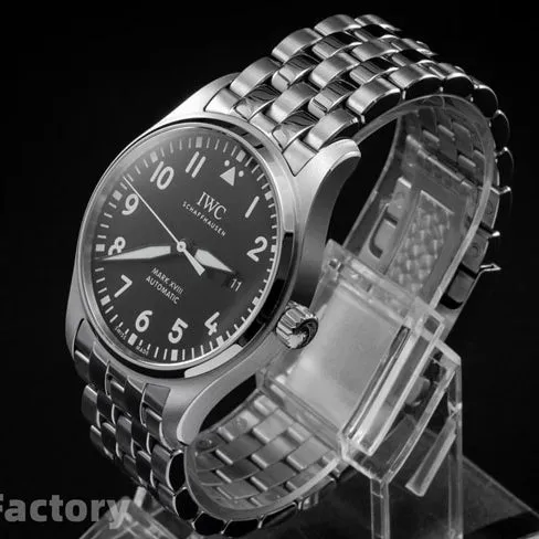 V7 factory IWC top-tier watch men's black dialsteel bracelet mechanical ultimate version mark eighteen series watch front view
