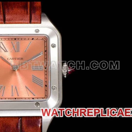 Cartiertop-tier watch F1 factory Santos pink plate leather strap model side live photo