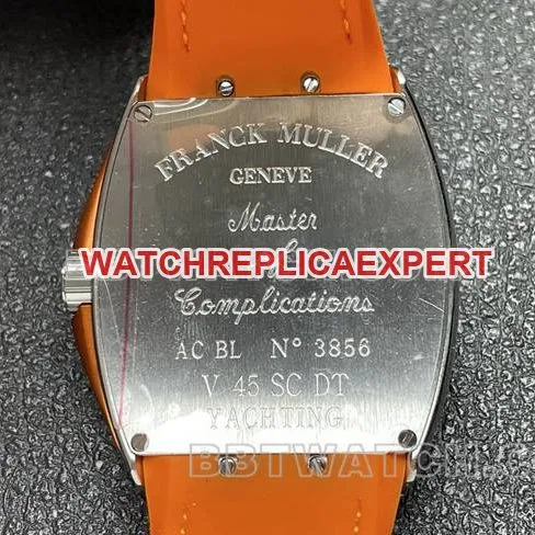 collectible watch V45 Franck Muller ABF factory blue dial orange leather braceletcaseback live photo