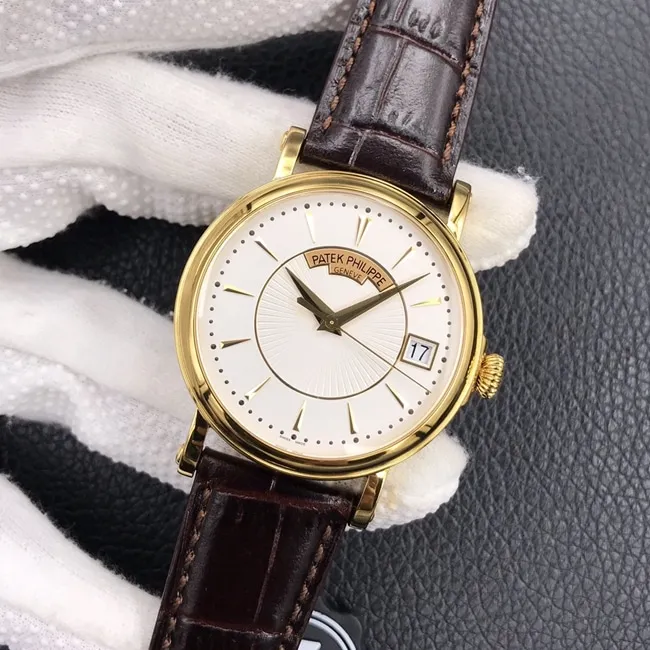 ZF Factorytop-tier watch Patek Philippe men's white dial brown belt automatic movement classical 5153 series leather strap watch clasp picture