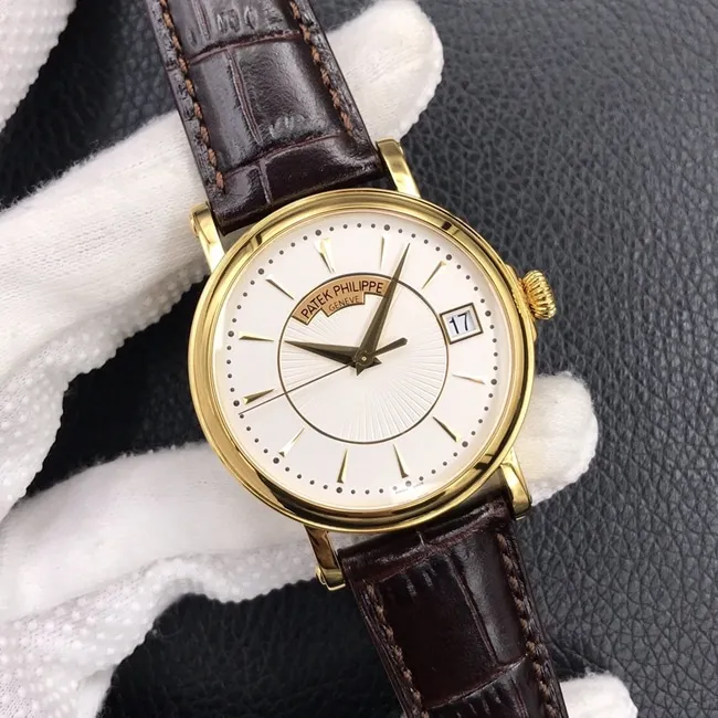 ZF Factorytop-tier watch Patek Philippe men's white dial brown belt automatic movement classical 5153 series leather strap watch movement picture
