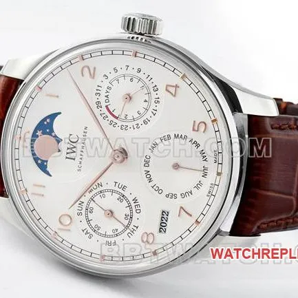 watch APS factory Portugal IWC perpetual calendar white dialrose goldfront live photo