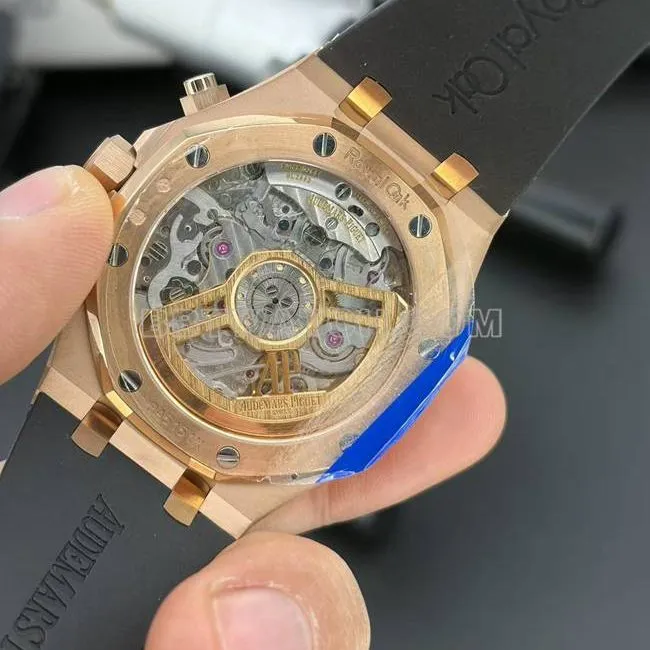 top-tier watch APS factory Audemars PiguetRoyal Oakblue dialrose gold rubber braceletfront live photo