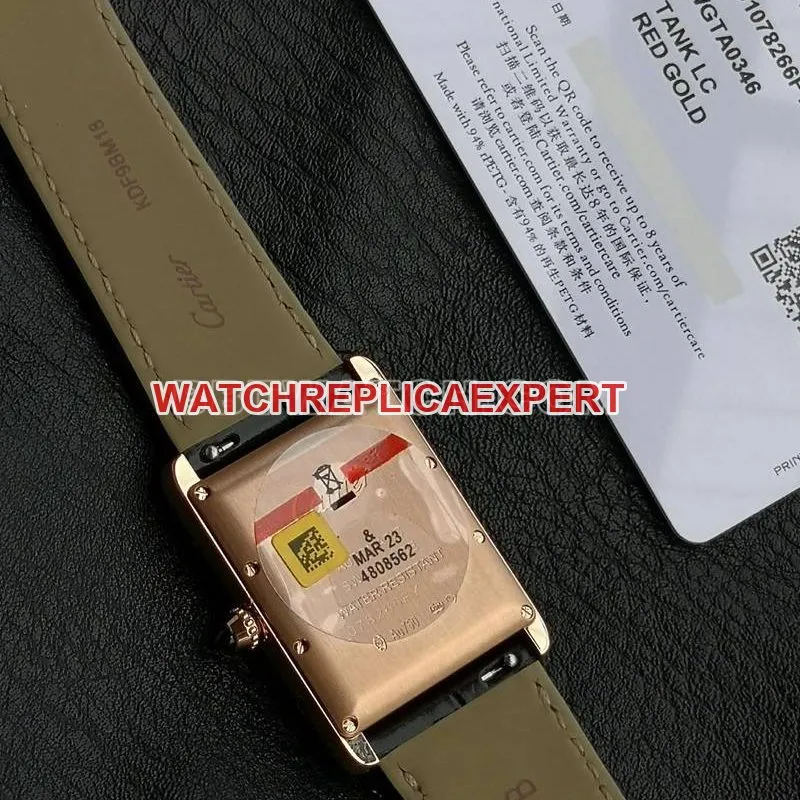 Cartiertop-tier watch F1 factory tank white dialrose gold case 2899MCmovementleather strap model front live photo