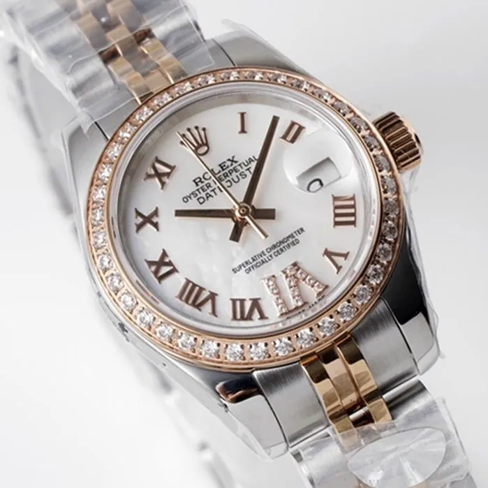 top-tier watch Rolex women's white dialDatejuststeel bracelet watch clasp picture