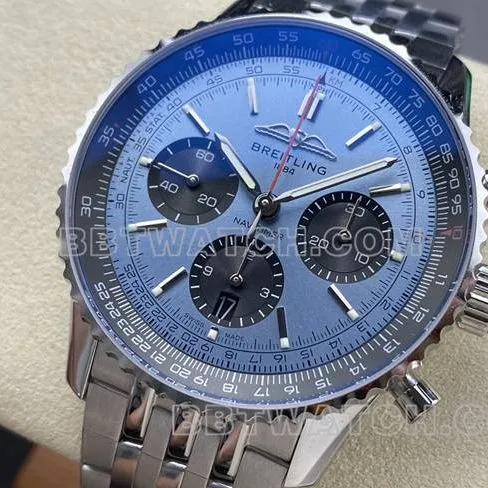 collectible watch BreitlingBLS factory aviation chronograph blue dialsteel bracelet bracelet live photos