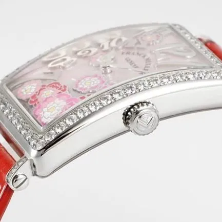 ZF Factory Frank Muller top-tier watch quartzLONG ISLAND series ladies white dial red band watch front view