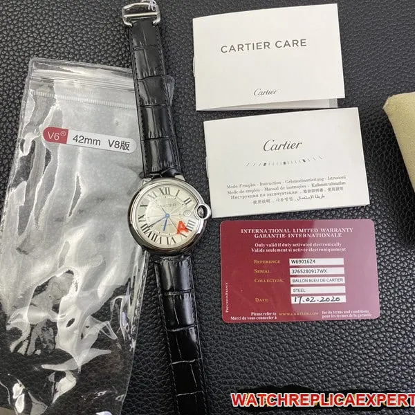 2020 new watch Cartier Blue Balloon V6 factory (V8 upgraded version) official warranty card instruction manual warranty leather strap model front view