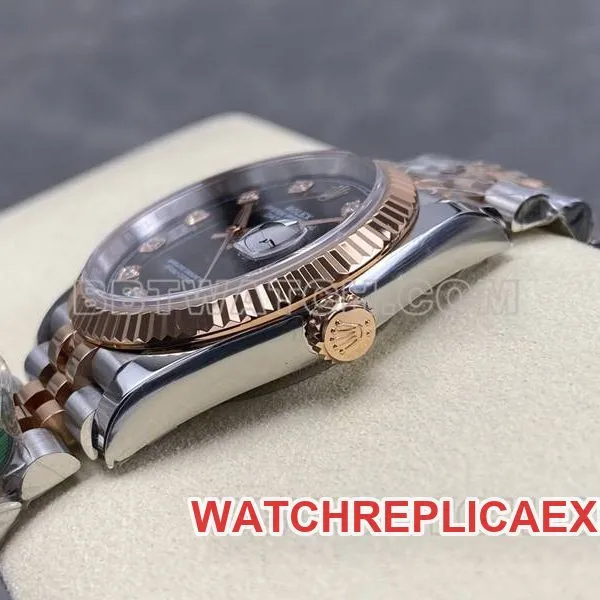 Rolex collectible watch ARF FactoryDatejustblack dial36mm rose goldsteel bracelet caseback live photo