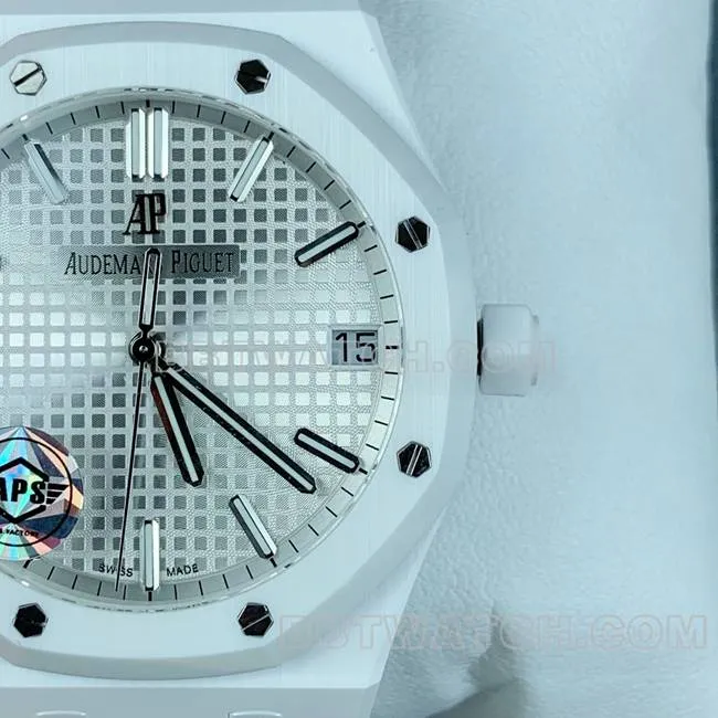 collectible watch Royal OakAPS factory Audemars Piguetsilver dial white ceramic15500braceletlive photos