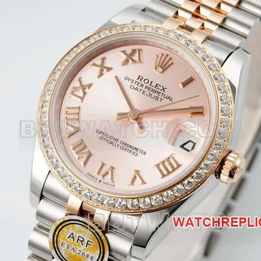 ARF FactoryRolex log top-tier replicarose gold disc diamond bezel31mm intergold five-lattice chain link 278381caseback live photo