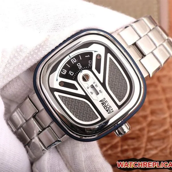 watch SEVENFRIDAY/seven day display five watch Swiss automatic movementmen's watchsteel bracelet large dialM1B/01M side view