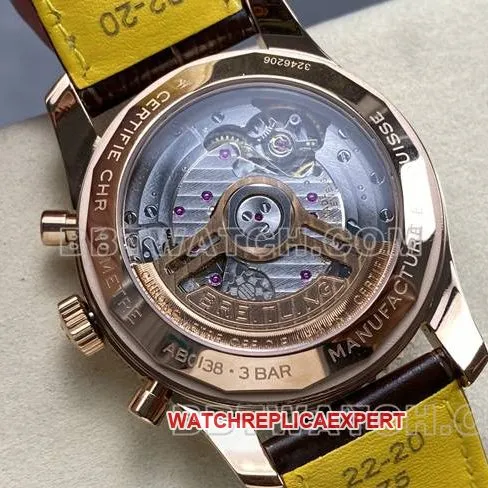 collectible watch aviation chronographBLS factory Breitlingrose goldwhite dialleather strap model side live photo