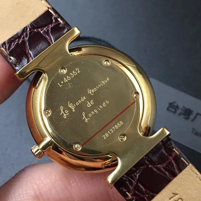 Top-tier watch Longines couple watch white dial black belt Jialan series quartzleather strap watch back cover picture