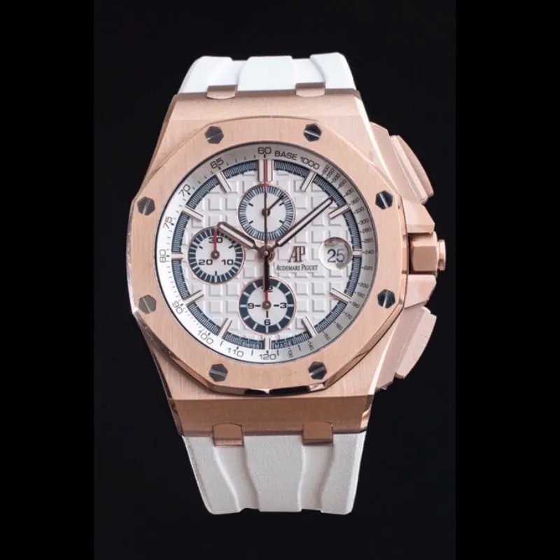 top-tiersuper cloneAPFrose goldwhite dialAudemars PiguetRoyal Oak Offshore 26400 top-tier watch side view