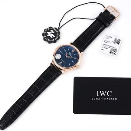 ZF Factorytop-tier watch IWC men's automatic movementleather strapblue dial black belt Portofino series watch side view