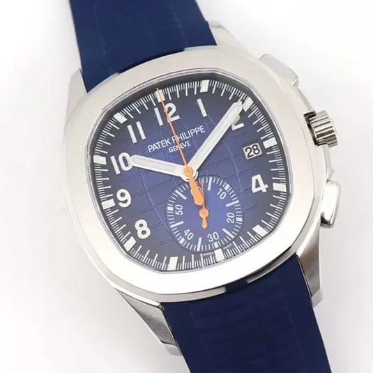 OM Factory Top Grade Patek Philippe Aquanaut Chronograph Watch New 5968A-001 Integrated Movement Watch Blue Front View