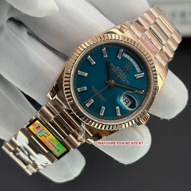collectible watch Day-DateQF factory Rolex blue green dial 36mm caseback live photo
