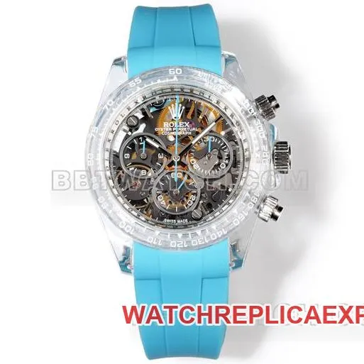 watch TW factory DaytonaRolex transparent case blue rubber braceletcaseback live photo
