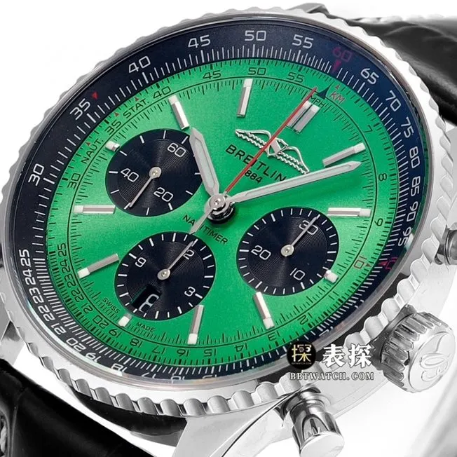 BLS aviation chronograph 1 Breitling collectible watches mint green disk strap models AB0138241L1P1 buckle real picture