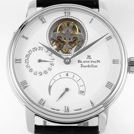 JBF FactoryBlancpaintop-tiersuper watch men's white dial black belt mechanical classic full series tourbillonleather strap watch front view